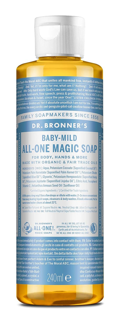 - Pure-Castile Liquid Soap (Baby Unscented, 8 Ounce) - Made with Organic Oils, 18-In-1 Uses: Face, Hair, Laundry, Dishes, for Sensitive Skin, Babies, No Added Fragrance, Vegan, Non-Gmo